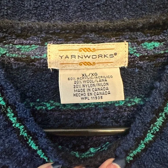 Vintage Y2K Era Yarnworks Navy Striped Turtleneck Sweater Size XL - Picture 2 of 7